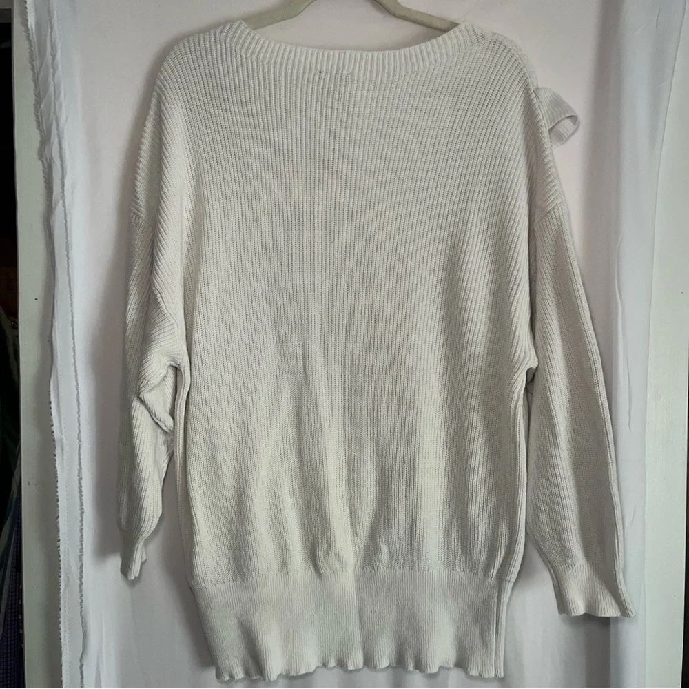 Express Women’s Sweater Sz L Rufffled Drop Sleeve White Cuffed 2018 Cotton - Picture 2 of 14
